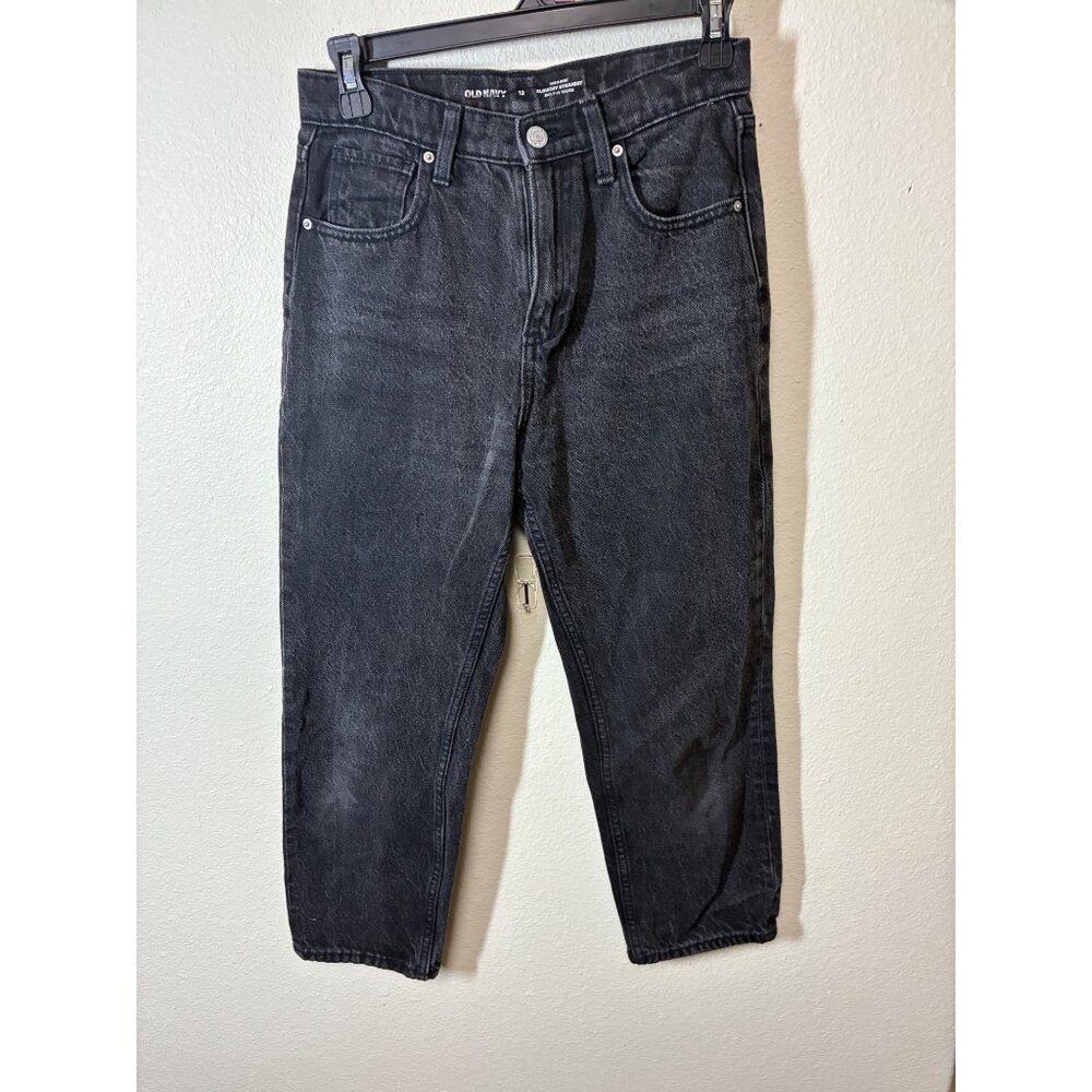 Old Navy Denim Jeans High Rise Slouchy Straight Leg Black Size 12